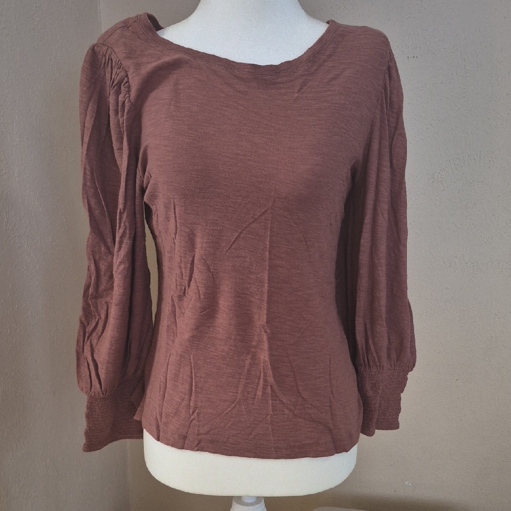 Express Long Sleeve Smocked Cuff Top — Mauve Brown